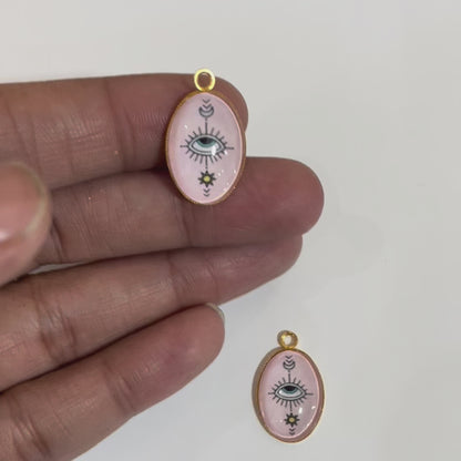 GN014 - Pack of 2pcs - Evil Eye Boho - Glass Pendants with Metal Base