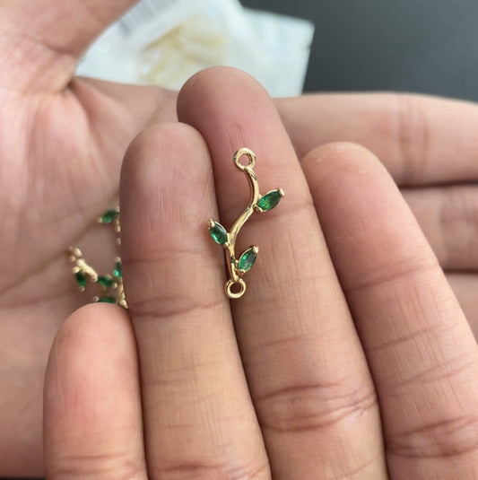 Zircon Branch Green 18k Gold plated Charm (1pc) - ClartStudios - Polymer clay Jewellery